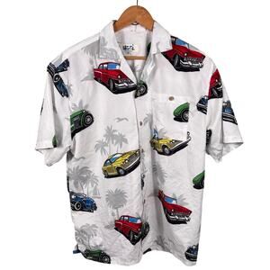 Uzzi Men's Medium White Classic Vintage Cars West Casual Short Sleeve Polo Shirt